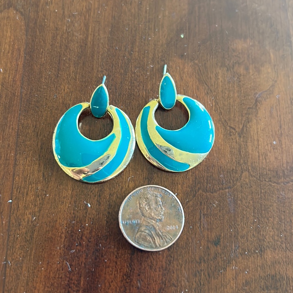 Gold and blue enamel vintage earrings